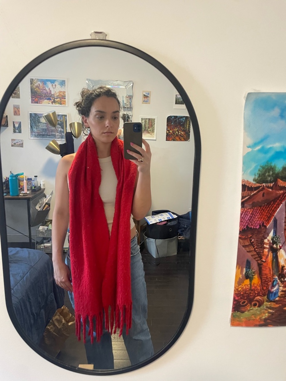 Bright Red Fringe Scarf